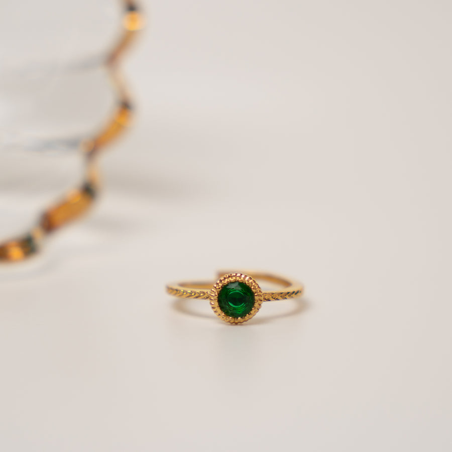 Avenelle green gyűrű - 18K aranyozott, hipoallergén, vízálló nemesacél