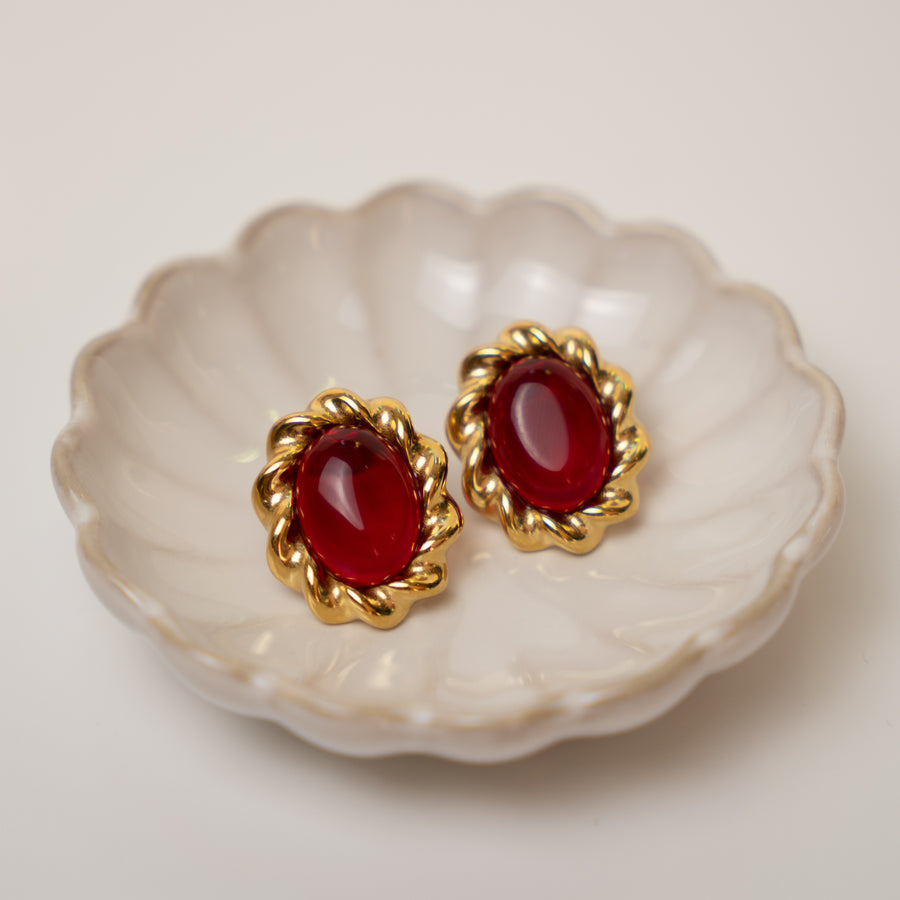 Noirelle Rouge fülbevaló - 18K aranyozott, hipoallergén, vízálló nemesacél