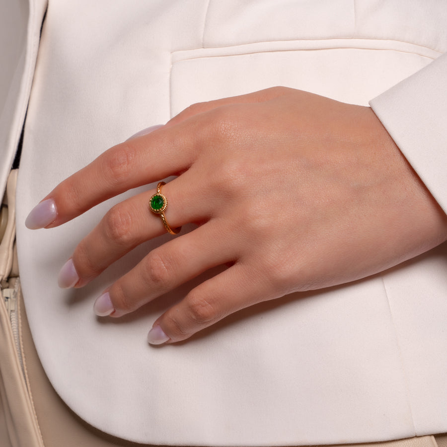 Avenelle green gyűrű - 18K aranyozott, hipoallergén, vízálló nemesacél