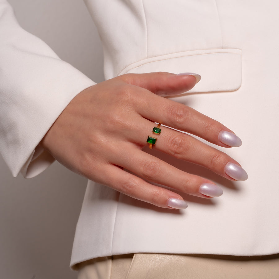 Emerelle green gyűrű - 18K aranyozott, hipoallergén, vízálló nemesacél